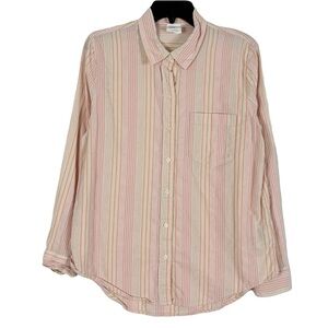 Gap The Easy Shirt S Lurex Pink Striped Cotton Blend Office Gold Career Staple